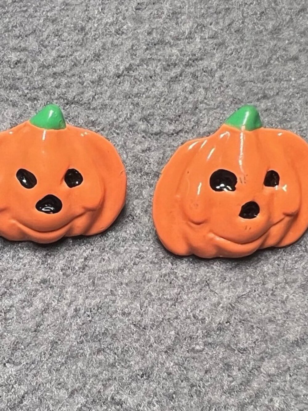Vintage Ceramic Pumpkin Stud Earrings Orange Jack O Lantern Halloween Jewelry